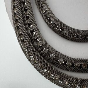 Chic Silver Mesh Necklace with Crystal Accents Very Unique Magnetic Closure
